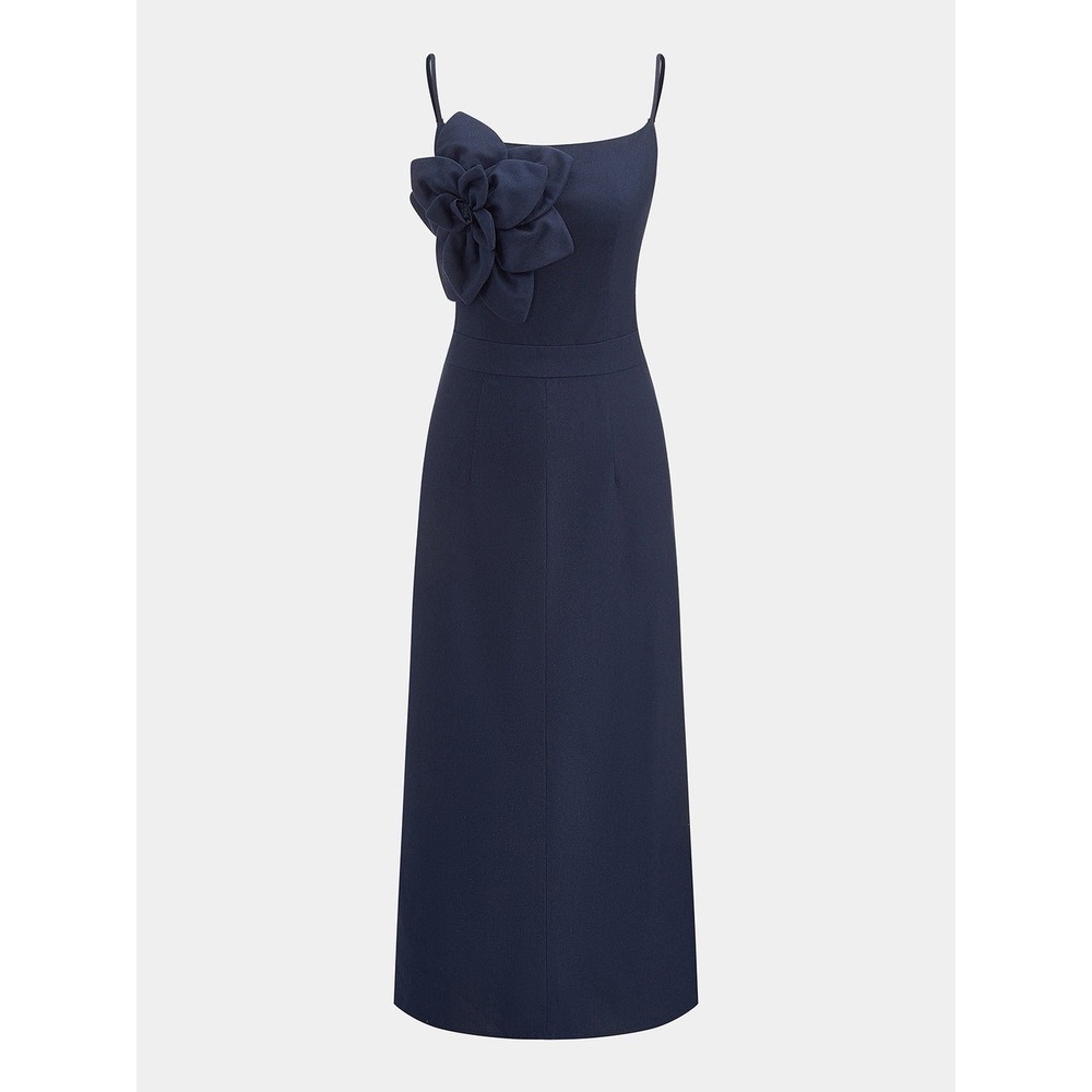 NWT Commense Cotton-Linen Sleeveless Bow Navy  Dress, Small